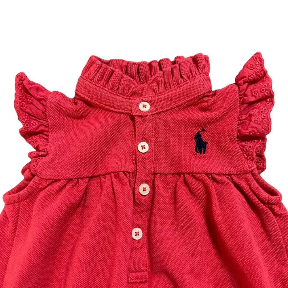 Ralph Lauren 6m Dark Coral Ruffle Bubble Romper
